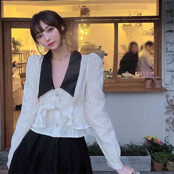 autumn winter color contrast stitching shirt women's short ruffled lapel puff sleeve temperament uk599 210507, White
autumn winter color contrast stitching shirt women's short ruffled lapel puff sleeve temperament uk599 210507, White