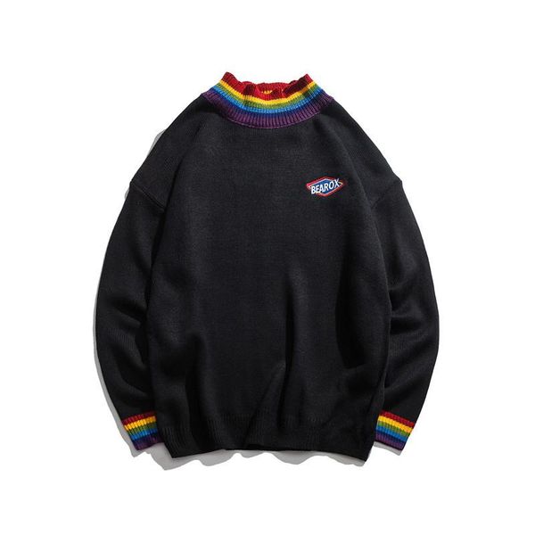 men's sweaters brand rainbow collar pullover sweater 2021 winter loose style for men high street black white, White;black
men's sweaters brand rainbow collar pullover sweater 2021 winter loose style for men high street black white, White;black