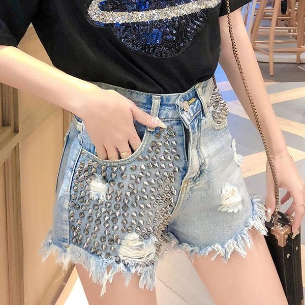women's jeans fashion vintage tassel rivet ripped high waisted short punk woman denim shorts moustache effect, Blue
women's jeans fashion vintage tassel rivet ripped high waisted short punk woman denim shorts moustache effect, Blue