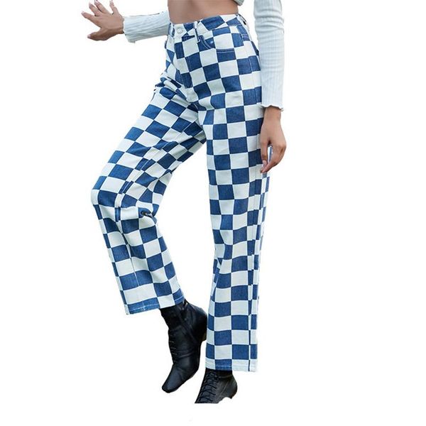 spring autumn women straight leg jeans fashion blue white plaid high waist lady casual loose wide denim pants pantalon women's
spring autumn women straight leg jeans fashion blue white plaid high waist lady casual loose wide denim pants pantalon women's