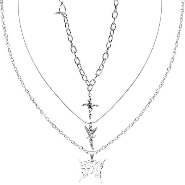 pendant necklaces trendy 3 pieces butterfly rose angel cross necklace multilayer ladies clavicle women memorial gift, Silver
pendant necklaces trendy 3 pieces butterfly rose angel cross necklace multilayer ladies clavicle women memorial gift, Silver