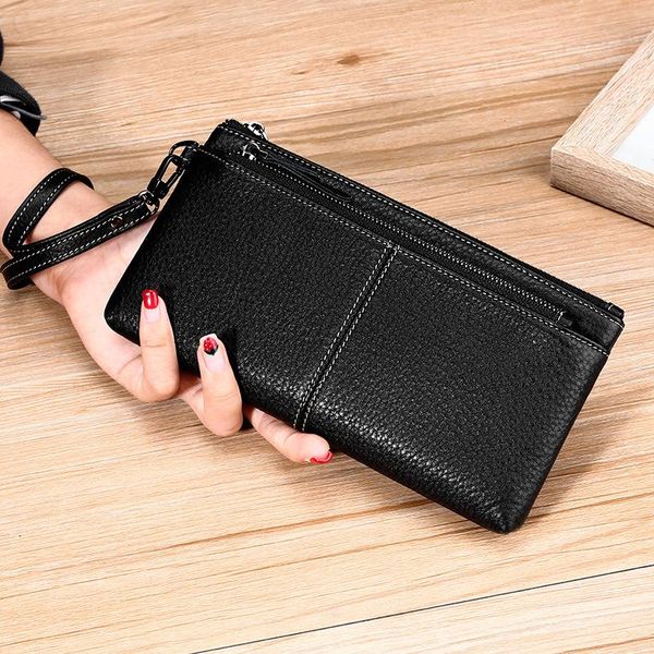 wallets women's genuine leather wallet with wrist strap retro zipper long clutch bag female fashion card holder phone coin purse, Red;black
wallets women's genuine leather wallet with wrist strap retro zipper long clutch bag female fashion card holder phone coin purse, Red;black