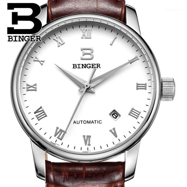 switzerland watches men 18k gold wristwatches binger business mechanical leather strap b5005b-1, Slivery;brown
switzerland watches men 18k gold wristwatches binger business mechanical leather strap b5005b-1, Slivery;brown