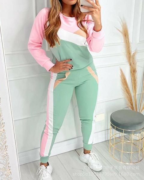 women's two piece pants donsignet fashion panelled casual sports suit for women o-neck pullover long sleeve trousers, White
women's two piece pants donsignet fashion panelled casual sports suit for women o-neck pullover long sleeve trousers, White