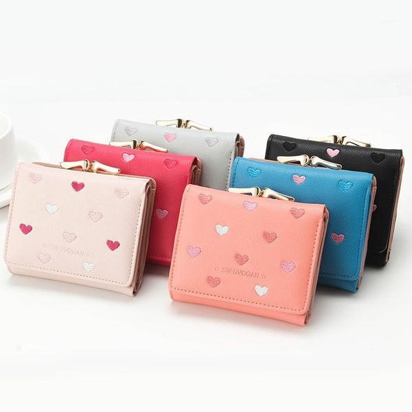 women's wallet korean love three fold fashion card bag short buckle mini bags 3 wallets purse, White 
women's wallet korean love three fold fashion card bag short buckle mini bags 3 wallets purse, White