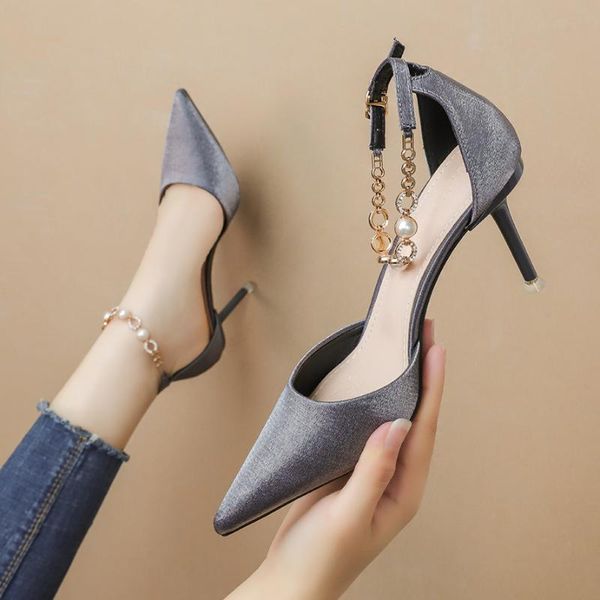 dress shoes high heels women 2021 buckle metal chain sandal silk pointed toe stilettos fashion 8cm heel pump hollow zapatos de mujer, Black
dress shoes high heels women 2021 buckle metal chain sandal silk pointed toe stilettos fashion 8cm heel pump hollow zapatos de mujer, Black