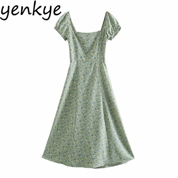 green floral print dress women square neck slits prairie chic vestido mujer puff sleeve holiday summer long 210514, Black;gray
green floral print dress women square neck slits prairie chic vestido mujer puff sleeve holiday summer long 210514, Black;gray
