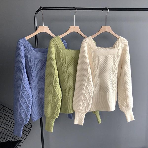 women's sweaters 2021 spring knitted and pullovers square collar long sleeve vintage women sweater tricot pull femme, White;black
women's sweaters 2021 spring knitted and pullovers square collar long sleeve vintage women sweater tricot pull femme, White;black