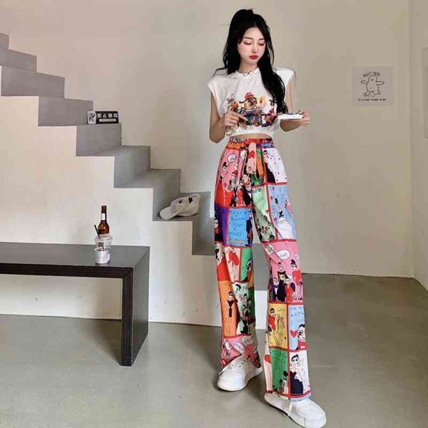 women's two piece pants women summer sets fashion cartoon printed stand collar sleeveless + elastic waistline wide leg long suit 74dl, White
women's two piece pants women summer sets fashion cartoon printed stand collar sleeveless + elastic waistline wide leg long suit 74dl, White