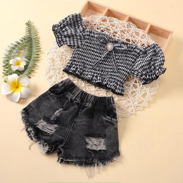 clothing sets 2021 summer girls baby denim ripped fringed shorts one-shoulder plaid gemstone tees suit girl clothes, White
clothing sets 2021 summer girls baby denim ripped fringed shorts one-shoulder plaid gemstone tees suit girl clothes, White