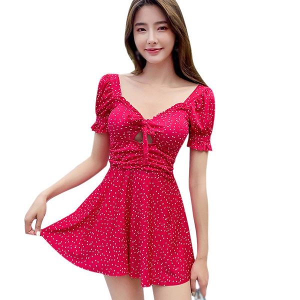 women' s one-piece swimdress retro polka dot print swimsuit tummy control slim bathing suit women's swimwear, White;black
women' s one-piece swimdress retro polka dot print swimsuit tummy control slim bathing suit women's swimwear, White;black