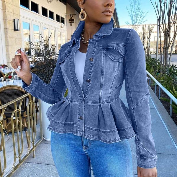 women's jackets vintage denim jacket women solid color lapel button down ruffle with pocket autumn distressed short jean coats, Black;brown
women's jackets vintage denim jacket women solid color lapel button down ruffle with pocket autumn distressed short jean coats, Black;brown