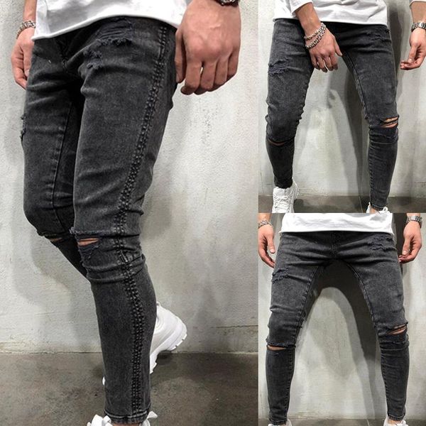 men's jeans men skinny solid color knee hole denim wash vintage hip hop trousers slim destroyed design fashion male clothes pant, Blue
men's jeans men skinny solid color knee hole denim wash vintage hip hop trousers slim destroyed design fashion male clothes pant, Blue