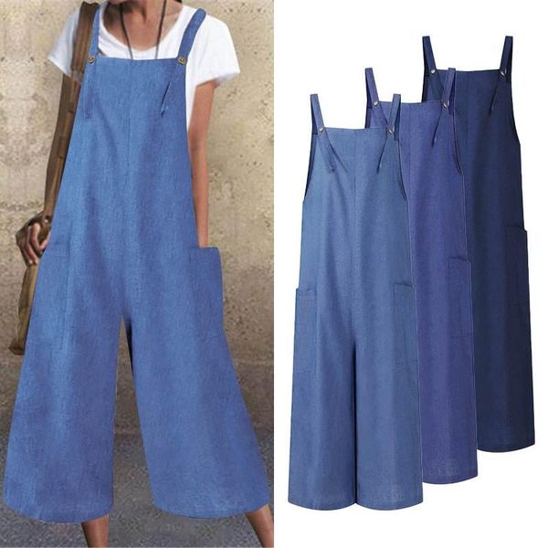 women's jumpsuits & rompers 2021 vonda women' overalls casual solid denim wide leg pants sleeveless plus size femininas, Black;white
women's jumpsuits & rompers 2021 vonda women' overalls casual solid denim wide leg pants sleeveless plus size femininas, Black;white