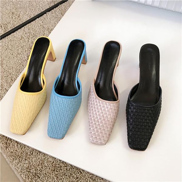slippers fashion women 2021 arrivals square toe weave colorful slides thick high heels shallow slip on mules blue, Black
slippers fashion women 2021 arrivals square toe weave colorful slides thick high heels shallow slip on mules blue, Black