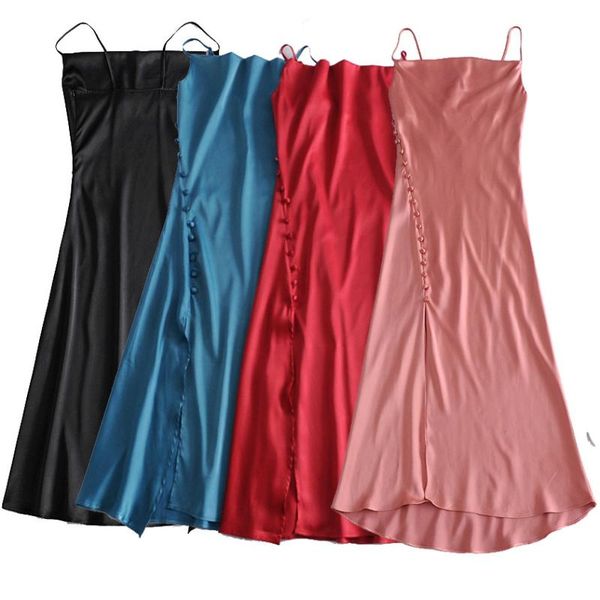 vintage woman v neck silk spaghetti strap dress spring elegant ladies soft side slit long dresses female chic casual, Black;gray
vintage woman v neck silk spaghetti strap dress spring elegant ladies soft side slit long dresses female chic casual, Black;gray