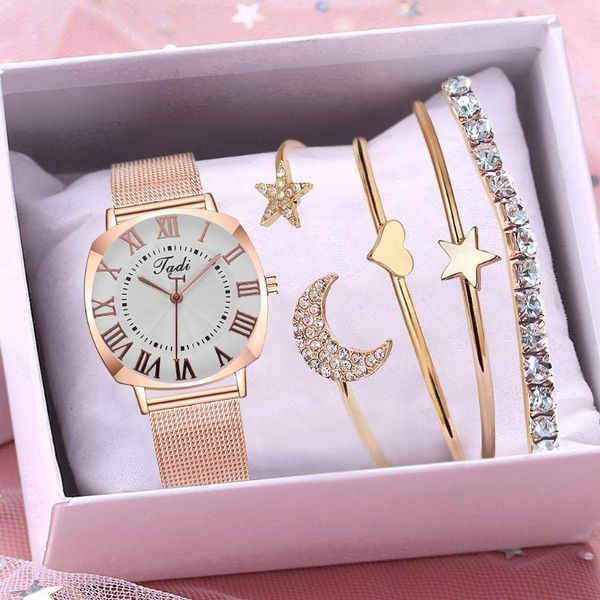 wristwatches 4pcs bracelet set women rose gold mesh belt roma watches ladies classic quartz analog, Slivery;brown
wristwatches 4pcs bracelet set women rose gold mesh belt roma watches ladies classic quartz analog, Slivery;brown