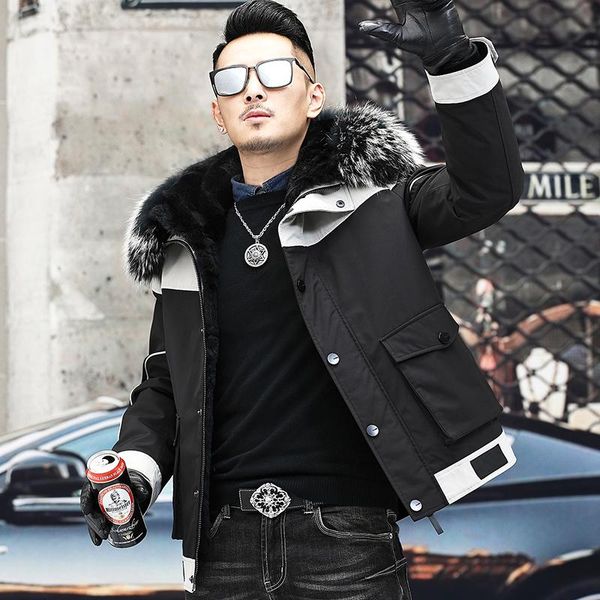 men's leather & faux warm thick raccoon fur collar parkas men autumn winter 2021 short real liner male jacket casaco masculino gxy968, Black
men's leather & faux warm thick raccoon fur collar parkas men autumn winter 2021 short real liner male jacket casaco masculino gxy968, Black