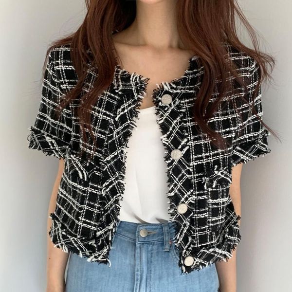 women's jackets korean chic temperament 2021 summer retro plaid tweed jacket coat women fashion short-sleeved thin casual female elegan, Black;brown
women's jackets korean chic temperament 2021 summer retro plaid tweed jacket coat women fashion short-sleeved thin casual female elegan, Black;brown