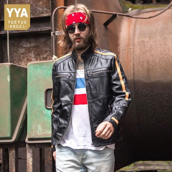 fashion mens slim fit sheepskin motorcycle biker jacket side striped short stand collar windproof coats genuine leather men's & faux, Black
fashion mens slim fit sheepskin motorcycle biker jacket side striped short stand collar windproof coats genuine leather men's & faux, Black