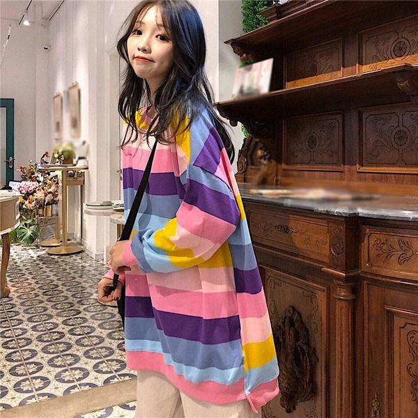 women's t-shirt autumn korean rainbow stripes loose long sleeve for women harajuku style clothes female casual tees top, White
women's t-shirt autumn korean rainbow stripes loose long sleeve for women harajuku style clothes female casual tees top, White