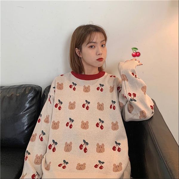 women sweater womens sweaters japanese kawaii ulzzang vintage loose bear cherry female korean harajuku cute clothing for, White;black
women sweater womens sweaters japanese kawaii ulzzang vintage loose bear cherry female korean harajuku cute clothing for, White;black
