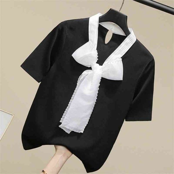 women's knits & tees summer patchwork pearl bow collar knitted short sleeve pullovers women fashion elegant white black thin
women's knits & tees summer patchwork pearl bow collar knitted short sleeve pullovers women fashion elegant white black thin