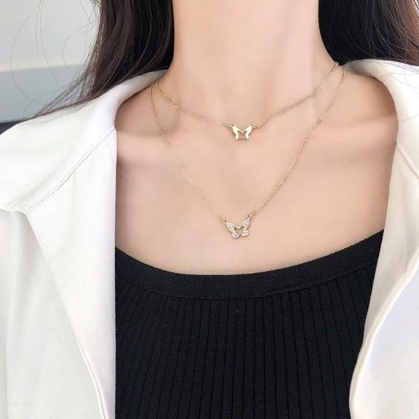 exquisite double layer butterfly pendant necklace elegant wedding crystal zircon clavicle chain charming women's jewelry gift necklaces, Silver 
exquisite double layer butterfly pendant necklace elegant wedding crystal zircon clavicle chain charming women's jewelry gift necklaces, Silver