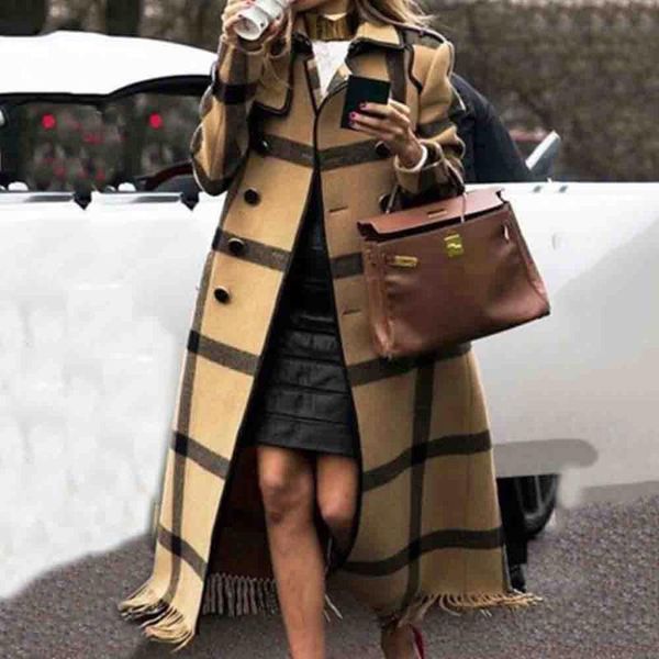 women's wool & blends vintage woolen plaid coat women overcoat tide fall winter graphics long coats plus size casual office ladies outw, Black
women's wool & blends vintage woolen plaid coat women overcoat tide fall winter graphics long coats plus size casual office ladies outw, Black