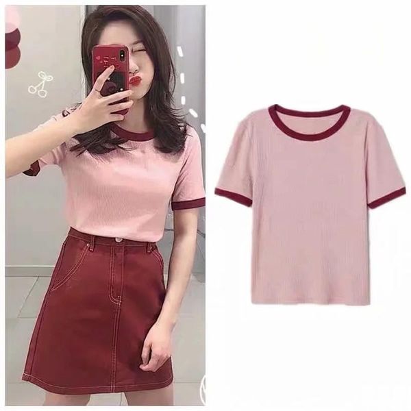 women's t-shirt summer 2021 white grey pink o neck women casual ribbed trim short sleeve ladies classic slim woman tshirts
women's t-shirt summer 2021 white grey pink o neck women casual ribbed trim short sleeve ladies classic slim woman tshirts