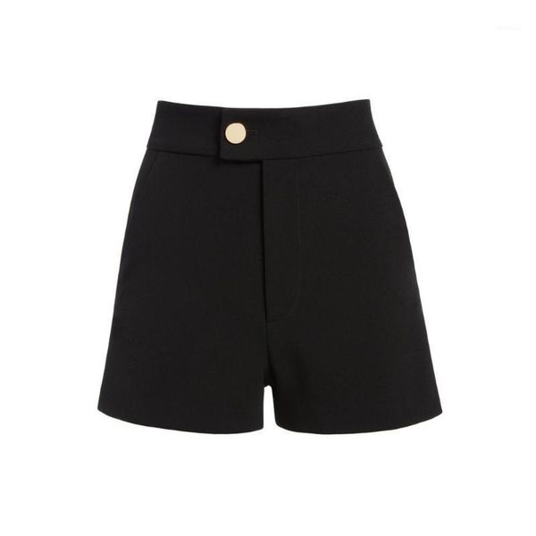 women's shorts women solid color high waist casual short pants elegant lady trousers with button, White;black
women's shorts women solid color high waist casual short pants elegant lady trousers with button, White;black