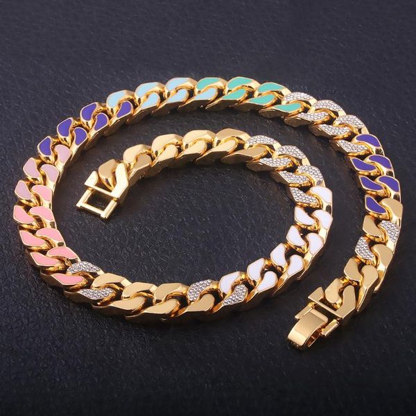 chains 13mm rainbow pink miami cuban chain mens necklace gold color crystal cz clasp choker jewelry for women hip hop 50/45cm, Silver
chains 13mm rainbow pink miami cuban chain mens necklace gold color crystal cz clasp choker jewelry for women hip hop 50/45cm, Silver