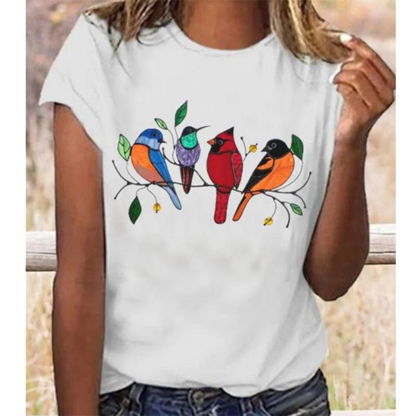 women's t-shirt crew neck animal cotton-blend casual tshirt, White