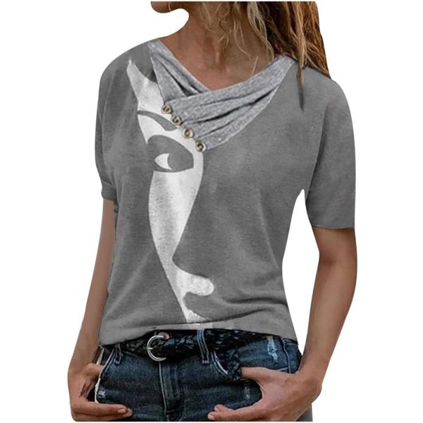 fashion women's t-shirts, printed casual , cross v-neck buttons, long-sleeved chic graphic femme t-shirt, White
fashion women's t-shirts, printed casual , cross v-neck buttons, long-sleeved chic graphic femme t-shirt, White