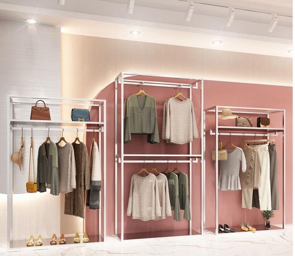 hooks & rails clothing display rack, women's store stainless steel double layer rack
hooks & rails clothing display rack, women's store stainless steel double layer rack