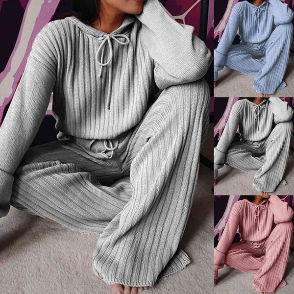 two piece outfits autumn womens pants long sleeve hoodie wide leg knitted outfit lounge wear set clothing sets, White
two piece outfits autumn womens pants long sleeve hoodie wide leg knitted outfit lounge wear set clothing sets, White