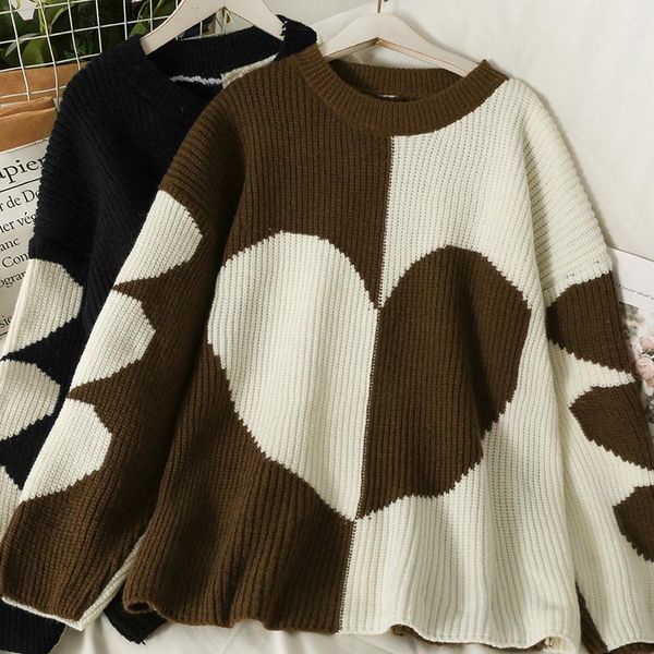 women's sweaters autumn winter warm hit color heart knitted sweater 2021 sweet o neck long sleeve pullover loose casual woman, White;black
women's sweaters autumn winter warm hit color heart knitted sweater 2021 sweet o neck long sleeve pullover loose casual woman, White;black