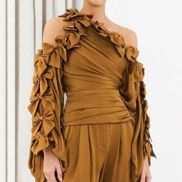 women's blouses & shirts patchwork bows off shoulder blouse skew collar long sleeve high waist ruched female fashion clothing, White
women's blouses & shirts patchwork bows off shoulder blouse skew collar long sleeve high waist ruched female fashion clothing, White