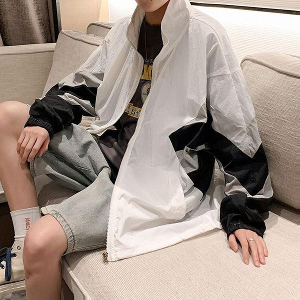 men's casual shirts sunscreen summer thin jacket loose korean trend baseball suit, White;black
men's casual shirts sunscreen summer thin jacket loose korean trend baseball suit, White;black