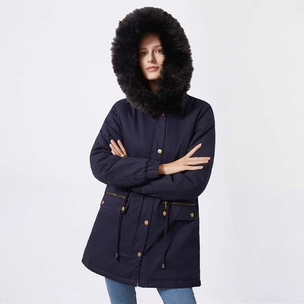 women's trench coats 2021 cotton thicken warm winter jacket coat women casual parka clothes fur lining hooded mujer, Tan;black
