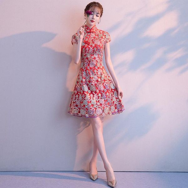 elegant flower embroidery mesh skirt improved cheongsam wedding party dress prom gown vestidos ethnic clothing, Red
elegant flower embroidery mesh skirt improved cheongsam wedding party dress prom gown vestidos ethnic clothing, Red