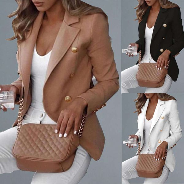 women's autumn and winter long sleeve small suit double breasted coat solid color, White;black
women's autumn and winter long sleeve small suit double breasted coat solid color, White;black