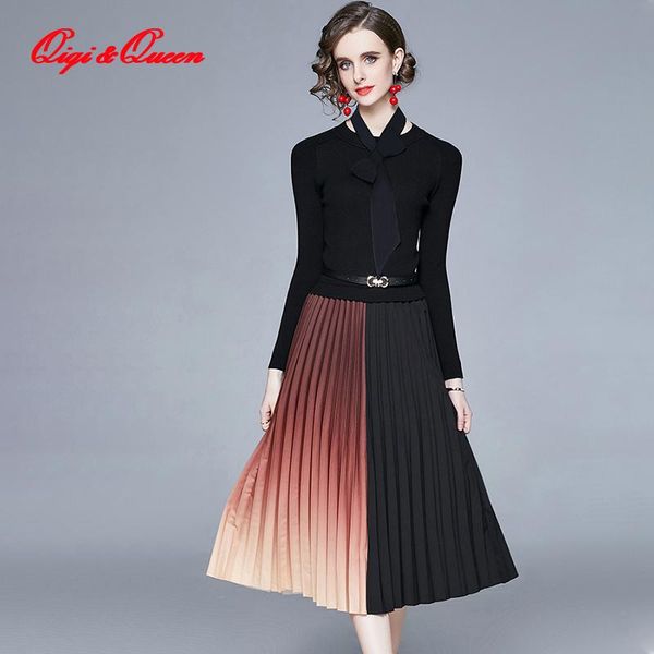 casual dresses qiqi&queen winter women's vintage patchwork knitted lace-up contrast office dress elegant bottoming pleated vestidos, Black;gray
casual dresses qiqi&queen winter women's vintage patchwork knitted lace-up contrast office dress elegant bottoming pleated vestidos, Black;gray