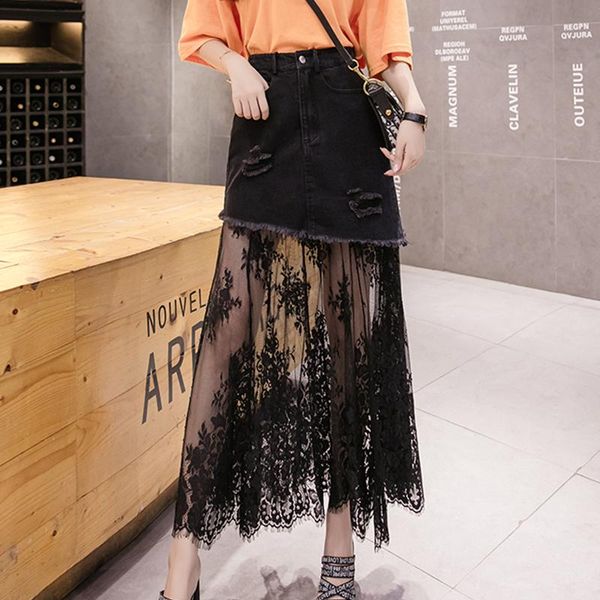skirts denim skirt high waist a-line package hip mesh fashion summer arrivals broken lace stitching long jeans female, Black
skirts denim skirt high waist a-line package hip mesh fashion summer arrivals broken lace stitching long jeans female, Black