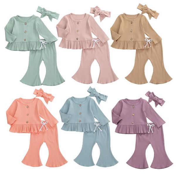baby & children's toddler girls 3 pcs knit outfits long sleeve buttons round neck ruffle + flared pant headband clothing sets, White
baby & children's toddler girls 3 pcs knit outfits long sleeve buttons round neck ruffle + flared pant headband clothing sets, White
