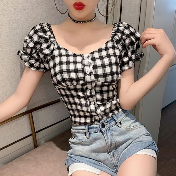 summer women's blouse blusas mujer de moda 2021 korean vintage plaid short women ladies casual shirt 5.29 lw913 blouses & shirts, White
summer women's blouse blusas mujer de moda 2021 korean vintage plaid short women ladies casual shirt 5.29 lw913 blouses & shirts, White