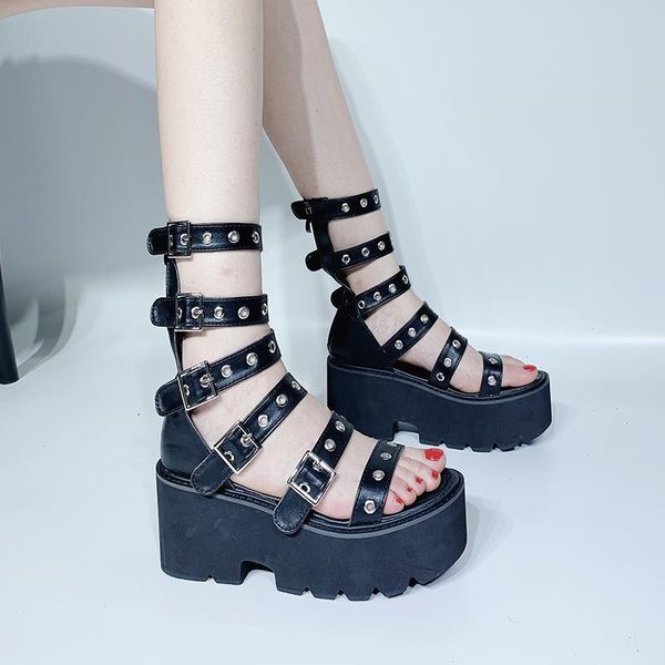 block heel shoes chunky sandals casual platform summer wedges gladiators women punk ymb113, Black
block heel shoes chunky sandals casual platform summer wedges gladiators women punk ymb113, Black