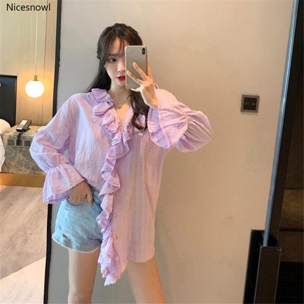 women's blouses & shirts loose korean blusas mujer de moda 2021 ruffles long sleeve woman sweet style autumn fashion brand lace up, White
women's blouses & shirts loose korean blusas mujer de moda 2021 ruffles long sleeve woman sweet style autumn fashion brand lace up, White