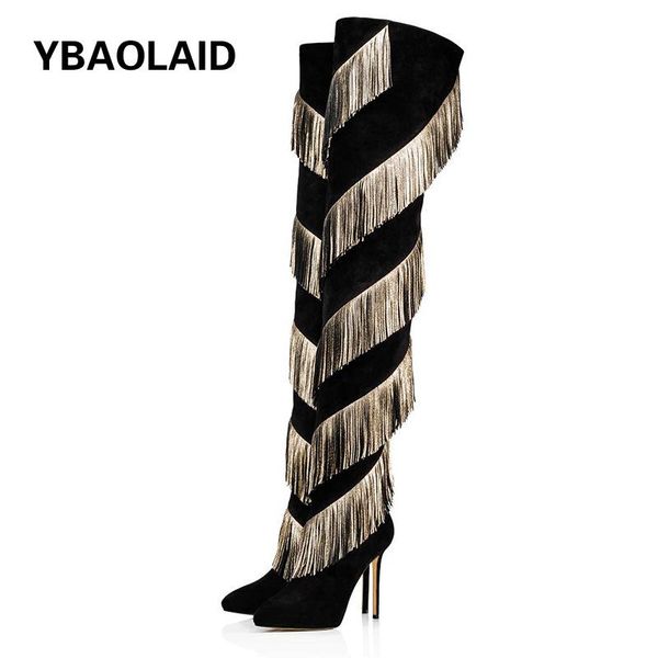 boots autumn and winter style black suede gold pu tassel over the knee stiletto high heel fashion pointed side zipper
boots autumn and winter style black suede gold pu tassel over the knee stiletto high heel fashion pointed side zipper