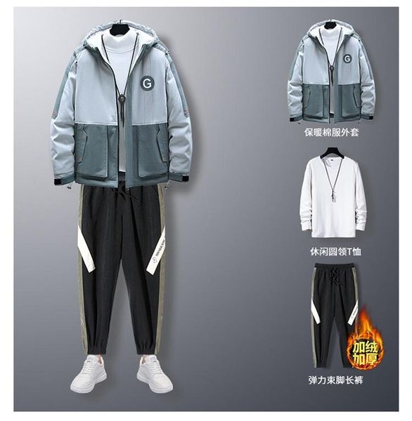 men's tracksuits suit fashion personality thick casual wear men winter warm hooded plus cotton coat, Gray 
men's tracksuits suit fashion personality thick casual wear men winter warm hooded plus cotton coat, Gray